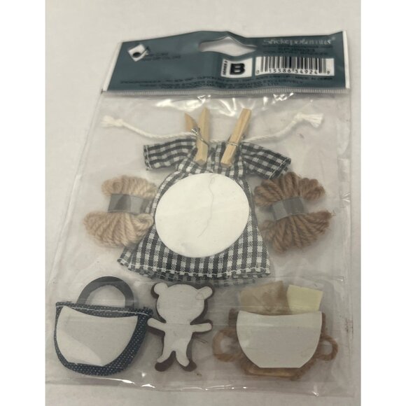 Jolees Sticker Collage SPJB033 COUNTRY BREEZE Yarn Dress CLOTHESPIN TEDDY - Picture 5 of 5